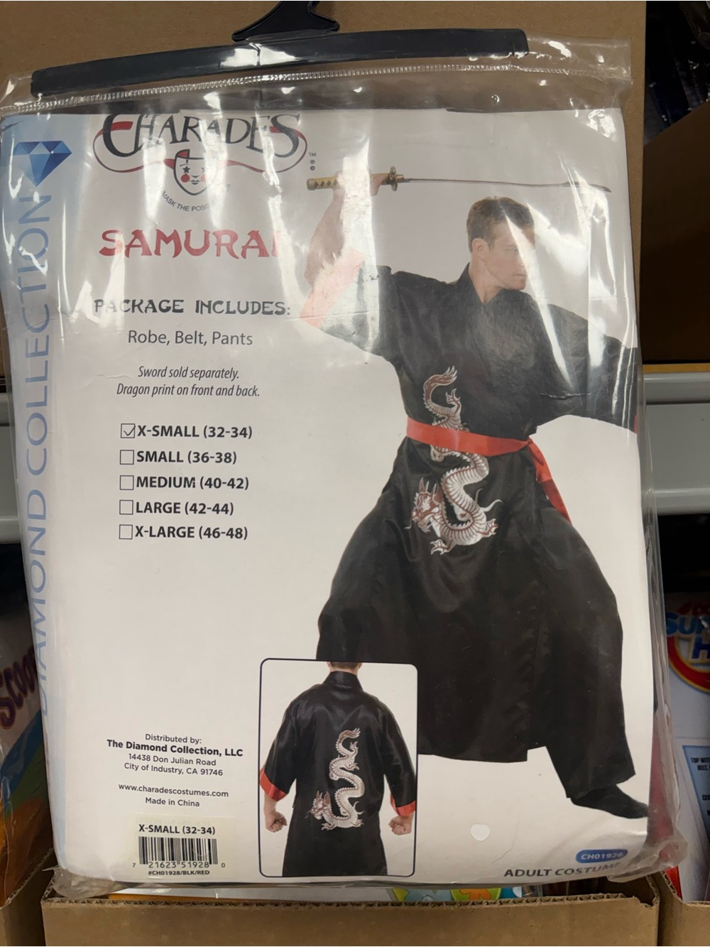 Black Samurai Costume with Red Sash - men’s